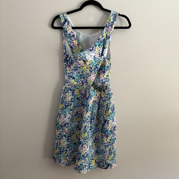 Britt Ryan Womn 4 Colorful Confetti Print Silk Sleeveless Criss Cross Back Dress - Picture 6 of 11